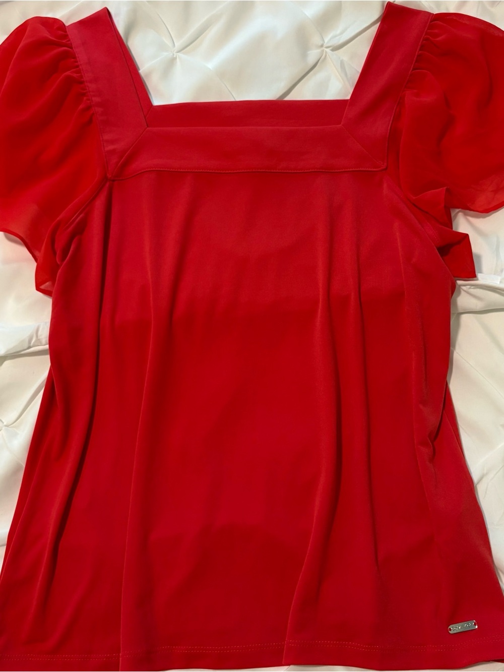 Calvin Klein Women’s Red Square Neck Flutter Sleeve Blouse, Size M